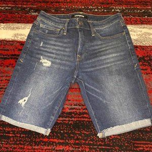 Express Distressed Denim Blue Shorts